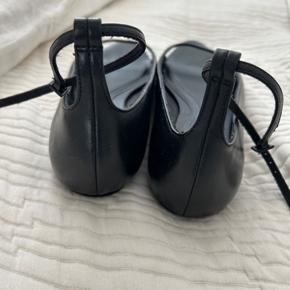 ZARA Flat Open Pointed Toe Black Leather Ballet Flats - Picture 6 of 11